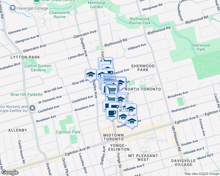 map of restaurants, bars, coffee shops, grocery stores, and more near in Toronto