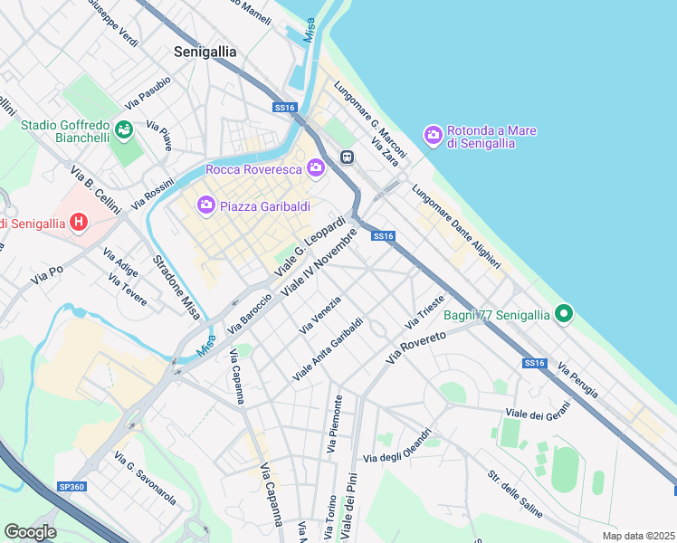 map of restaurants, bars, coffee shops, grocery stores, and more near 2 Via Fratelli Rosselli in Senigallia