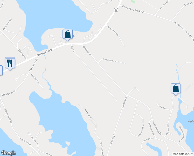 map of restaurants, bars, coffee shops, grocery stores, and more near 110 Birch Lane in Moultonborough