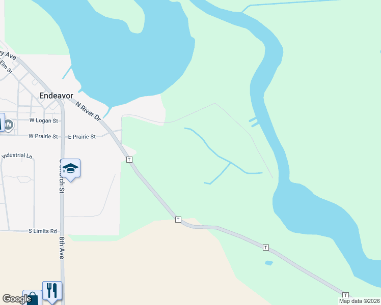 map of restaurants, bars, coffee shops, grocery stores, and more near W5796 North Island Drive in Endeavor