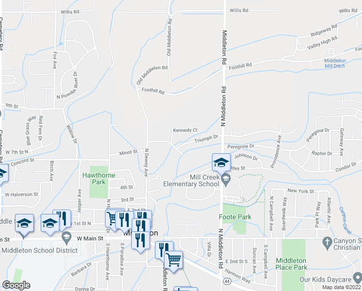 map of restaurants, bars, coffee shops, grocery stores, and more near 567 Triumph Drive in Middleton