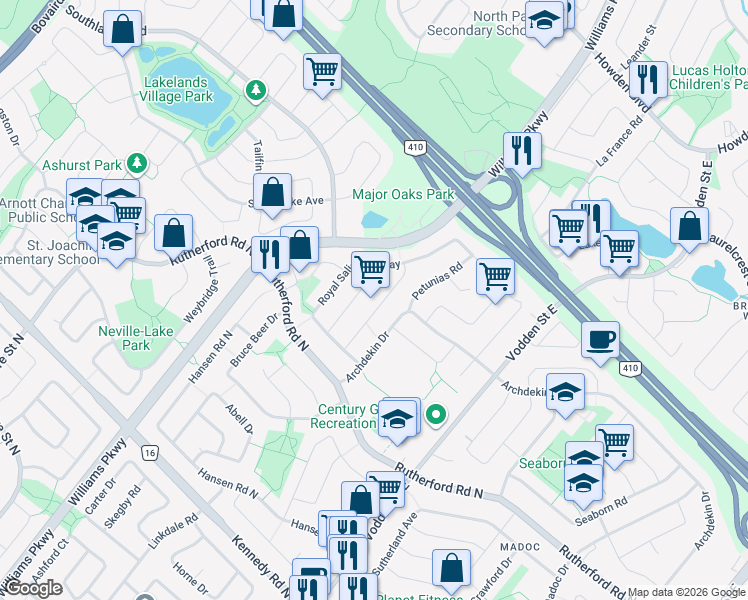 map of restaurants, bars, coffee shops, grocery stores, and more near in Brampton