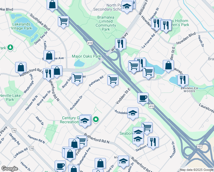 map of restaurants, bars, coffee shops, grocery stores, and more near in Brampton