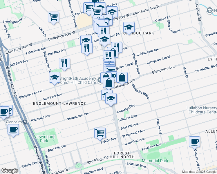 map of restaurants, bars, coffee shops, grocery stores, and more near in Toronto