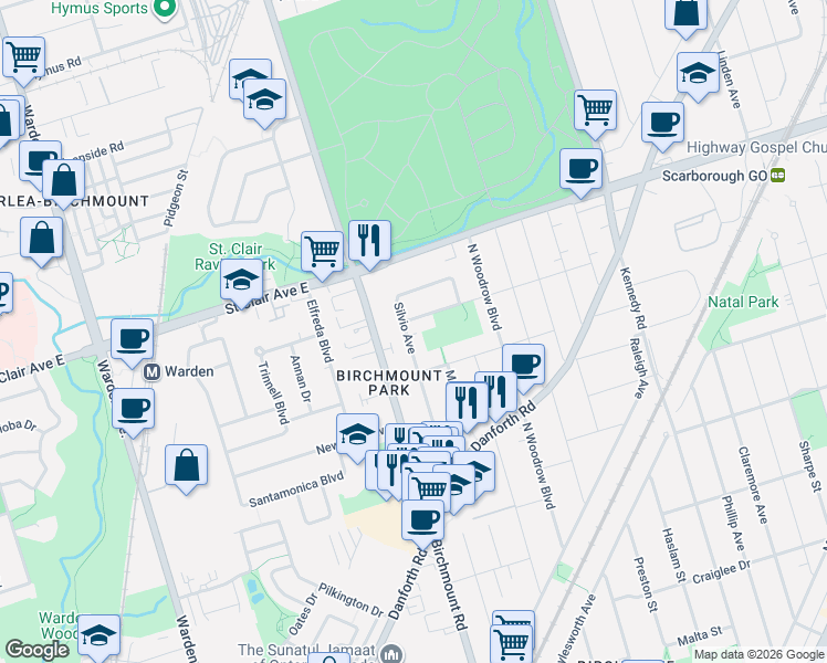 map of restaurants, bars, coffee shops, grocery stores, and more near in Toronto