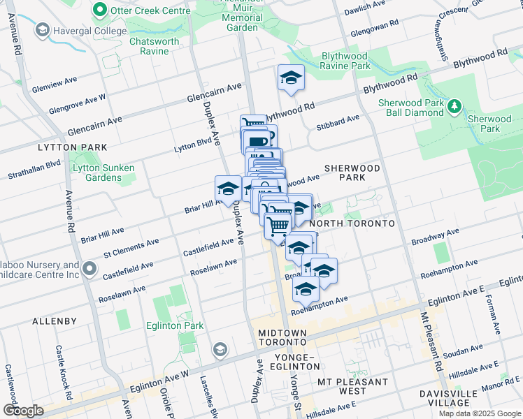 map of restaurants, bars, coffee shops, grocery stores, and more near in Toronto
