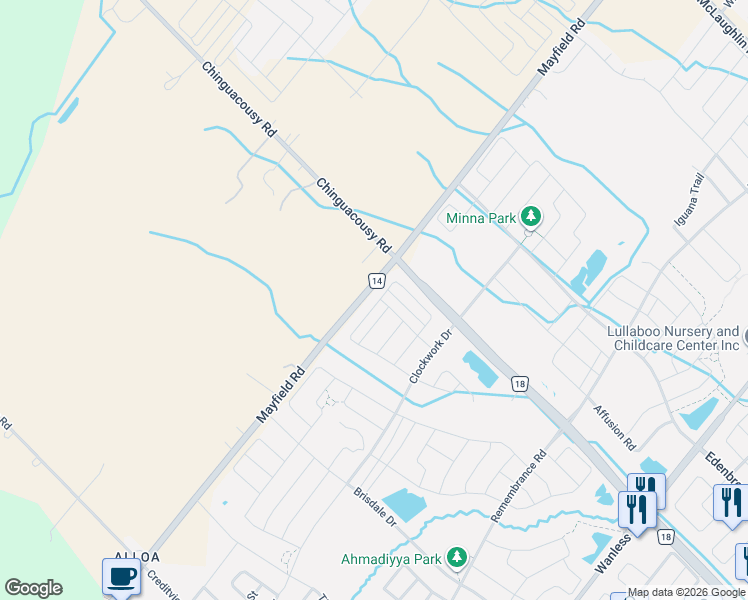 map of restaurants, bars, coffee shops, grocery stores, and more near 98 Fruitvale Circle in Brampton