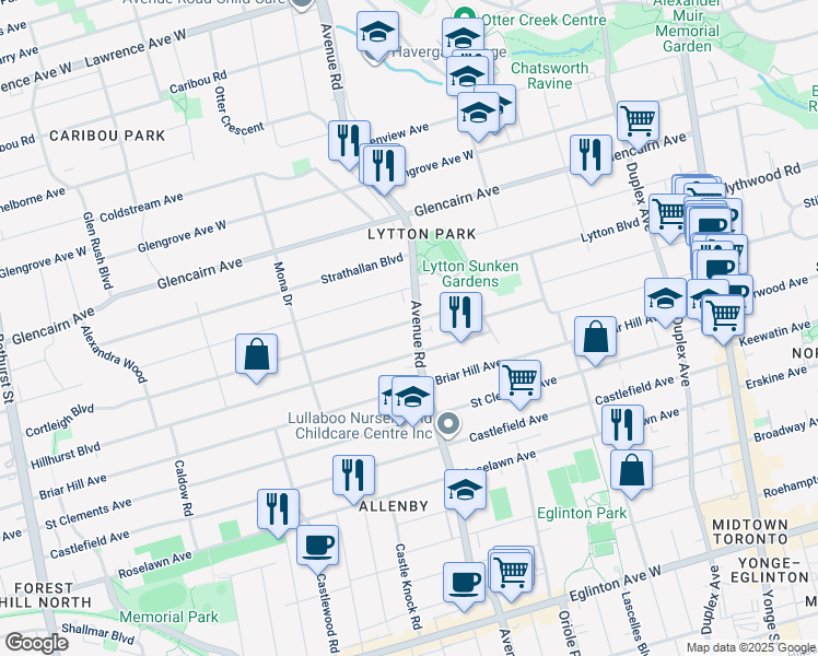 map of restaurants, bars, coffee shops, grocery stores, and more near in Toronto