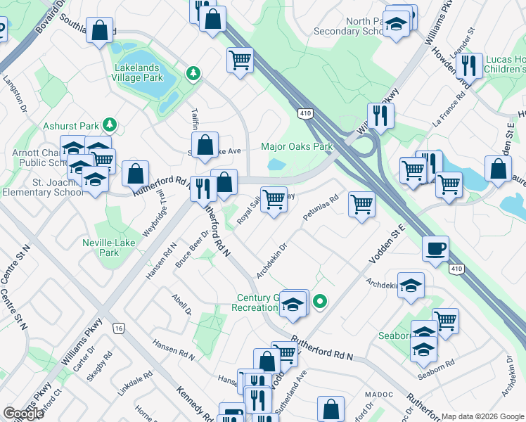 map of restaurants, bars, coffee shops, grocery stores, and more near in Brampton