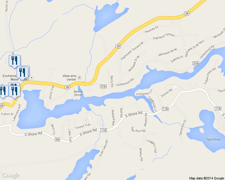 map of restaurants, bars, coffee shops, grocery stores, and more near 142 Hollywood Road in Old Forge