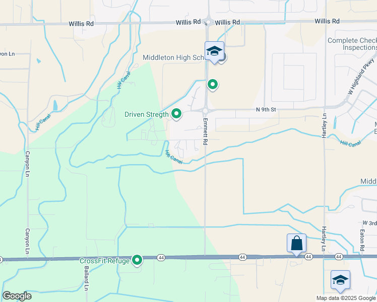 map of restaurants, bars, coffee shops, grocery stores, and more near 13107 Greenwell Lane in Caldwell