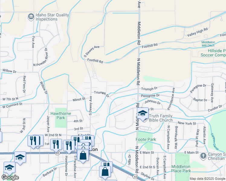 map of restaurants, bars, coffee shops, grocery stores, and more near 599 Kennedy Court in Middleton