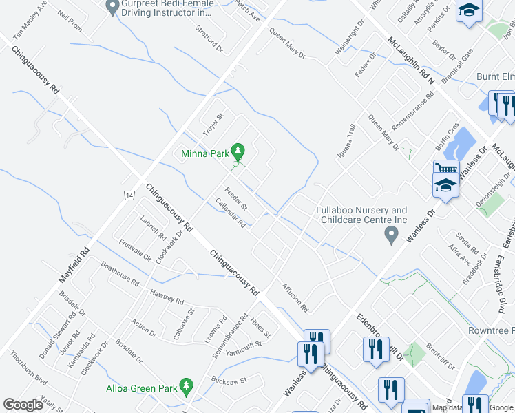 map of restaurants, bars, coffee shops, grocery stores, and more near 508 Edenbrook Hill Drive in Brampton