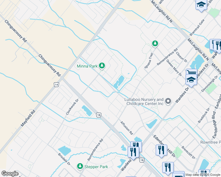 map of restaurants, bars, coffee shops, grocery stores, and more near 510 Edenbrook Hill Drive in Brampton