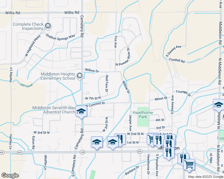 map of restaurants, bars, coffee shops, grocery stores, and more near 310 West 7th Street North in Middleton