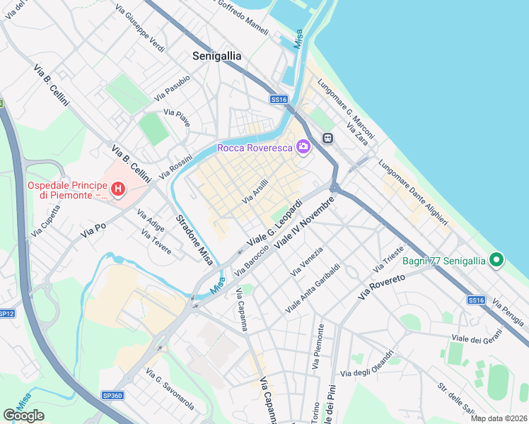 map of restaurants, bars, coffee shops, grocery stores, and more near 11 Via Cesare Battisti in Senigallia