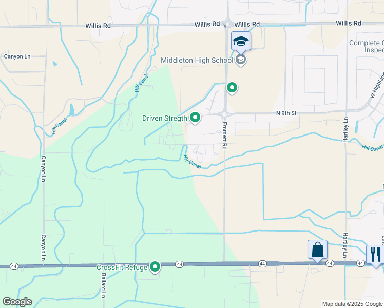 map of restaurants, bars, coffee shops, grocery stores, and more near 13107 Greenwell Lane in Caldwell