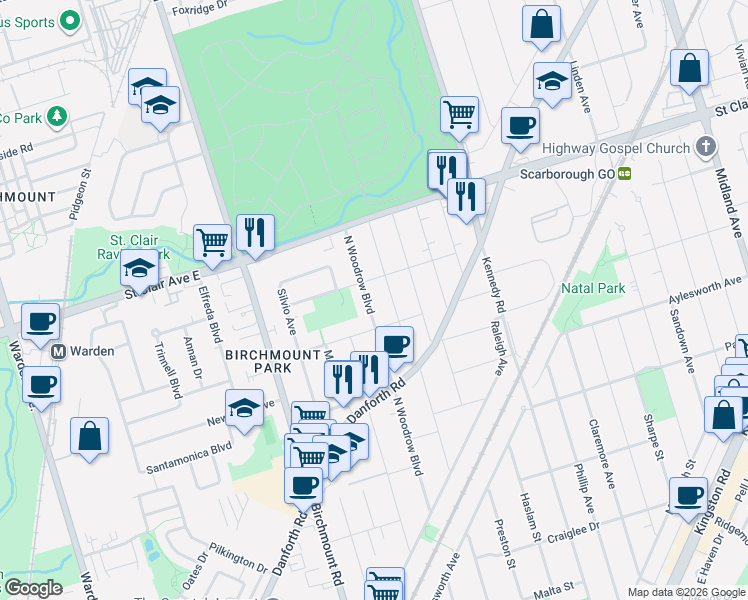 map of restaurants, bars, coffee shops, grocery stores, and more near in Toronto