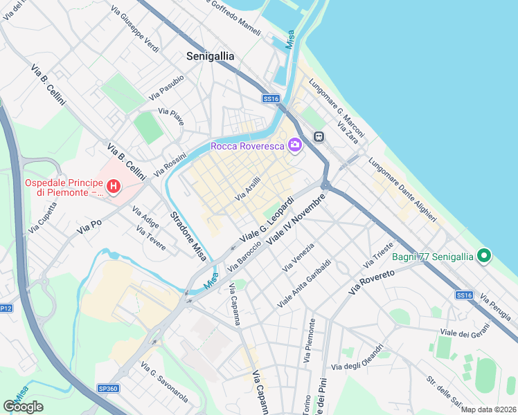map of restaurants, bars, coffee shops, grocery stores, and more near 11 Via Cesare Battisti in Senigallia