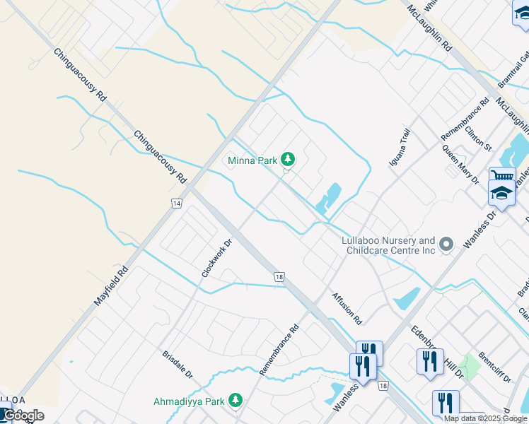map of restaurants, bars, coffee shops, grocery stores, and more near 8 Callandar Road in Brampton