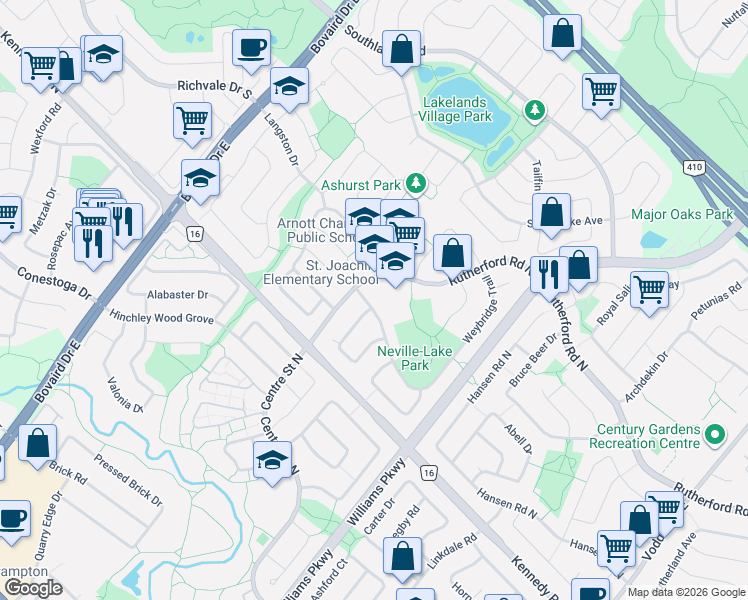map of restaurants, bars, coffee shops, grocery stores, and more near 186 Weybridge Trail in Brampton