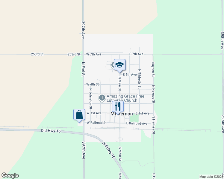 map of restaurants, bars, coffee shops, grocery stores, and more near 306 North Cotton Street in Mount Vernon