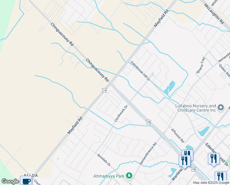 map of restaurants, bars, coffee shops, grocery stores, and more near 152 Fruitvale Circle in Brampton