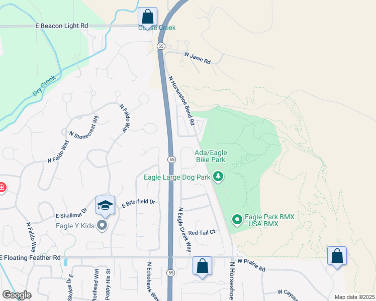 map of restaurants, bars, coffee shops, grocery stores, and more near 1989 North Trail Creek Way in Eagle