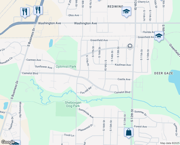 map of restaurants, bars, coffee shops, grocery stores, and more near 1715 Carmen Avenue in Sheboygan