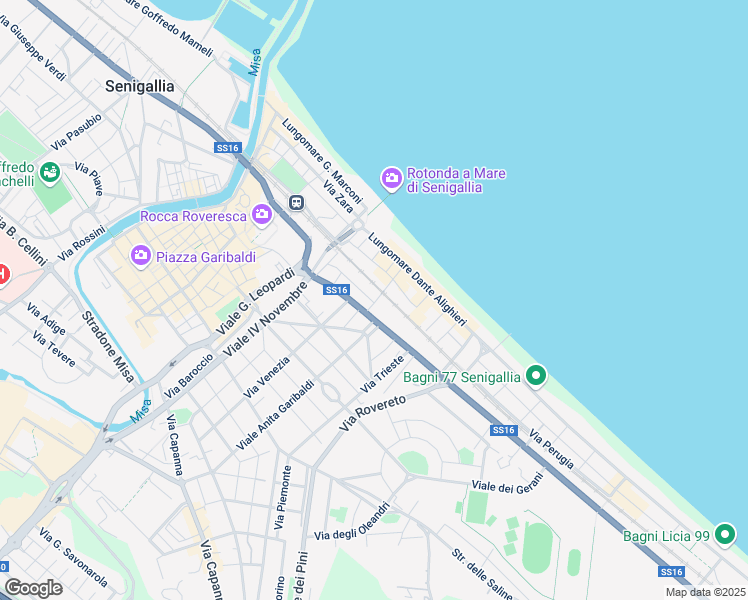 map of restaurants, bars, coffee shops, grocery stores, and more near 8 Via Ugo Bassi in Senigallia