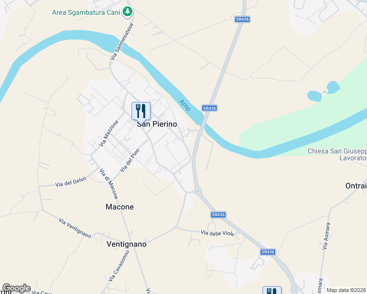 map of restaurants, bars, coffee shops, grocery stores, and more near 146 Via Sanminiatese in San Pierino