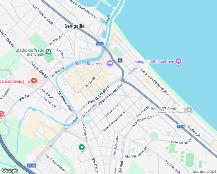 map of restaurants, bars, coffee shops, grocery stores, and more near 27 Viale Giacomo Leopardi in Senigallia