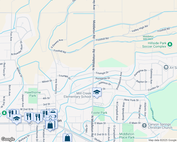 map of restaurants, bars, coffee shops, grocery stores, and more near 720 Triumph Drive in Middleton