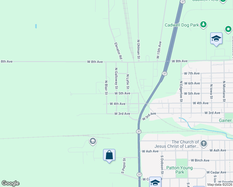 map of restaurants, bars, coffee shops, grocery stores, and more near 501 North Galloway Street in Mitchell