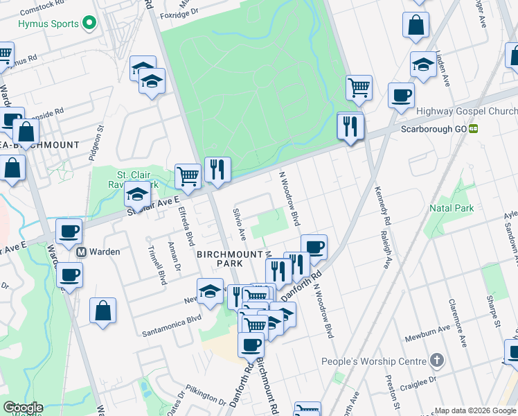 map of restaurants, bars, coffee shops, grocery stores, and more near 16 Dunlop Avenue in Toronto