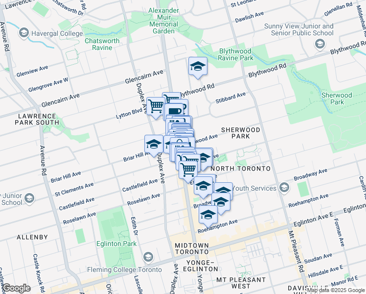 map of restaurants, bars, coffee shops, grocery stores, and more near in Toronto