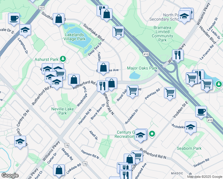 map of restaurants, bars, coffee shops, grocery stores, and more near 26 Carl Dalli Court in Brampton