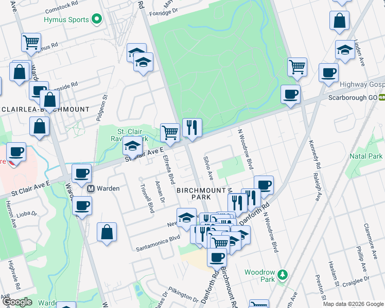map of restaurants, bars, coffee shops, grocery stores, and more near in Toronto