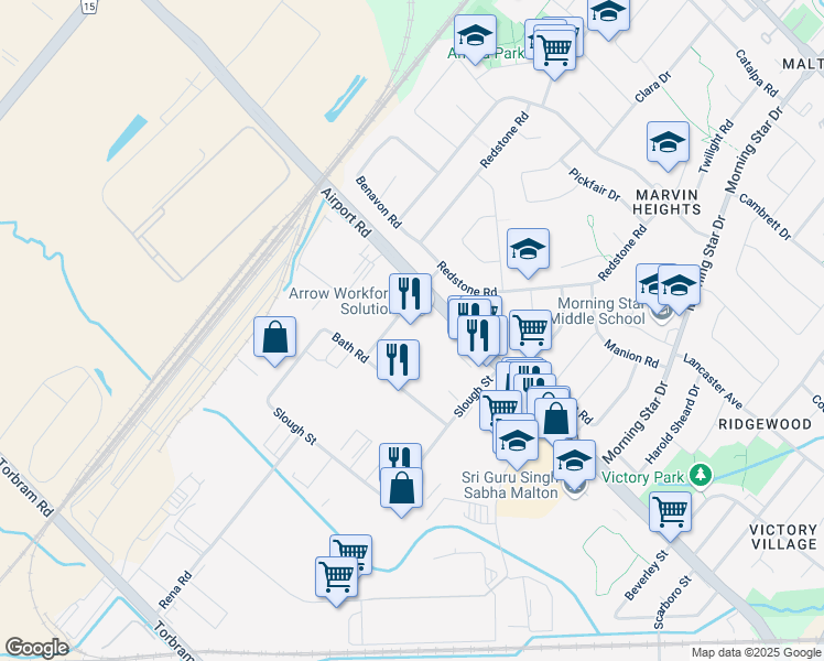 map of restaurants, bars, coffee shops, grocery stores, and more near 2798 Thamesgate Drive in Mississauga