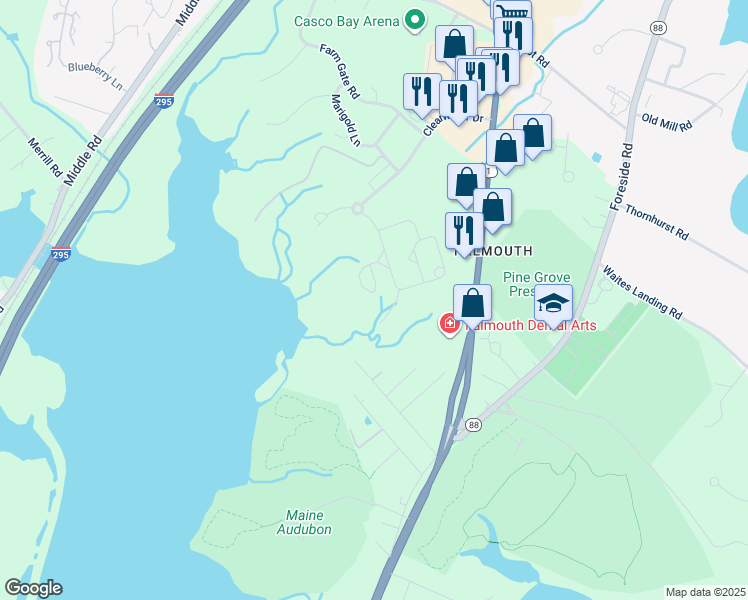 map of restaurants, bars, coffee shops, grocery stores, and more near 117 Clearwater Drive in Falmouth