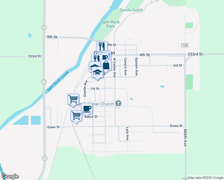 map of restaurants, bars, coffee shops, grocery stores, and more near 321 North Center Avenue in Garretson