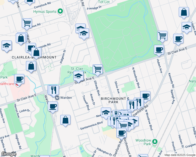 map of restaurants, bars, coffee shops, grocery stores, and more near in Toronto