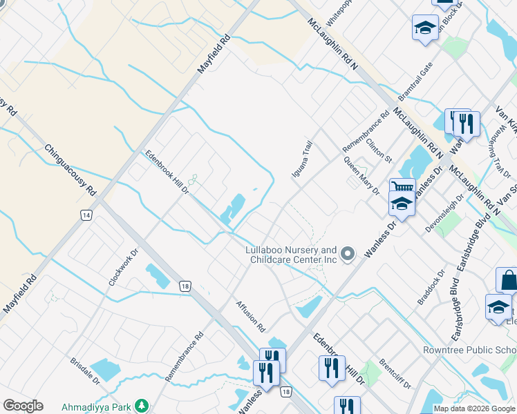 map of restaurants, bars, coffee shops, grocery stores, and more near 17 Divers Road in Brampton