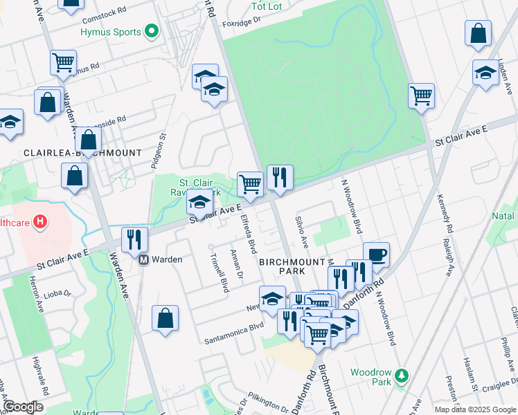 map of restaurants, bars, coffee shops, grocery stores, and more near in Toronto