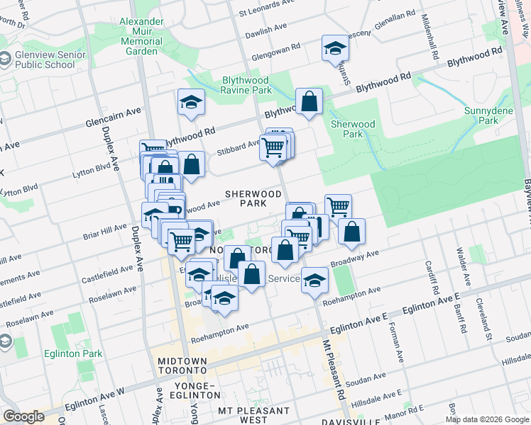 map of restaurants, bars, coffee shops, grocery stores, and more near 200 Keewatin Avenue in Toronto