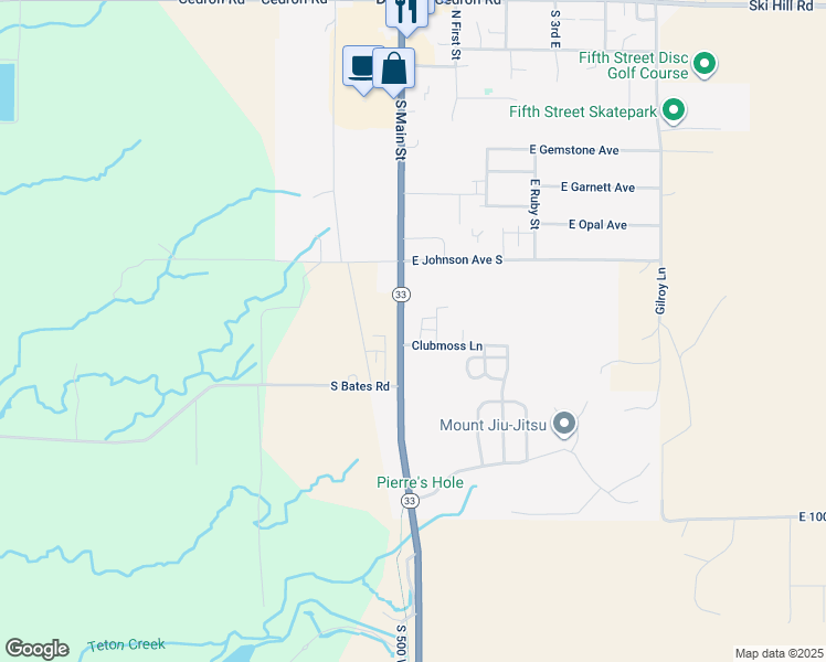 map of restaurants, bars, coffee shops, grocery stores, and more near 631 Idaho 33 in Driggs
