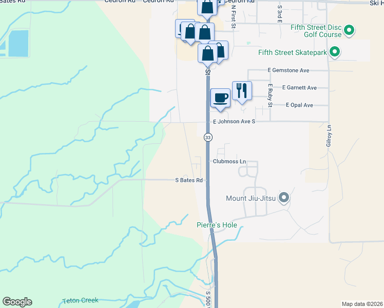 map of restaurants, bars, coffee shops, grocery stores, and more near 552 Highway 33 Scenic in Driggs