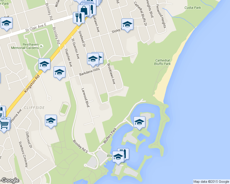 map of restaurants, bars, coffee shops, grocery stores, and more near 37 Sunnypoint Crescent in Toronto