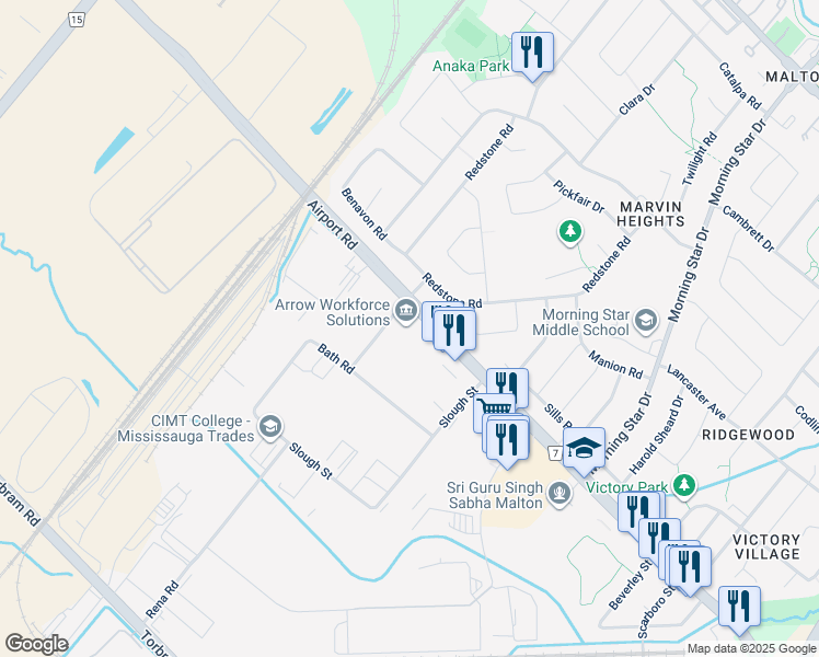 map of restaurants, bars, coffee shops, grocery stores, and more near in Mississauga