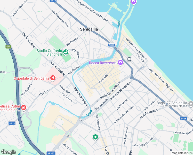 map of restaurants, bars, coffee shops, grocery stores, and more near 17 Via Maierini in Senigallia